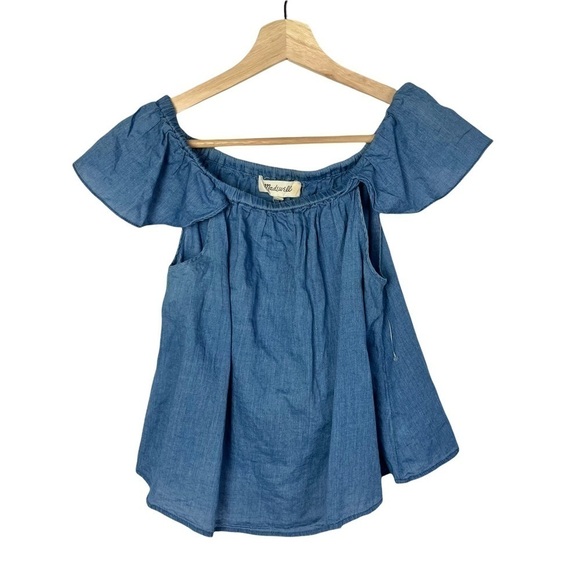 Madewell Indigo Cotton Chambray Off Shoulder Short Sleeve XXS - Picture 3 of 5